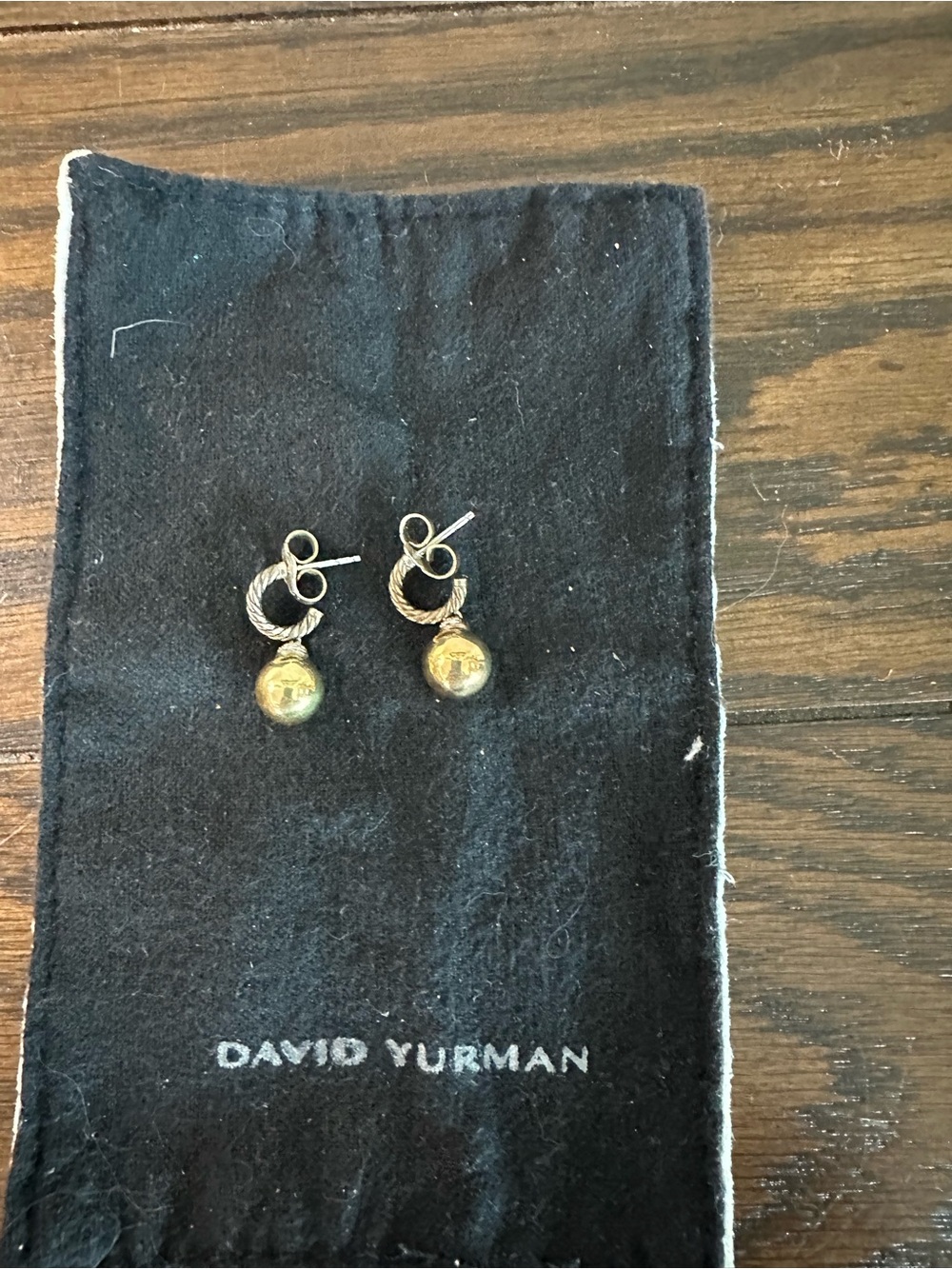 David Yurman Cable Ball Drop Earrings – Sterling Silver & Gold with Diamond Acc